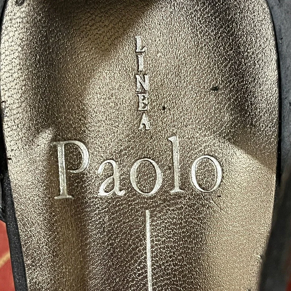 Linea Paolo‎ Black Satin Formal Strappy Ankle Sandals Heels Round Toe Party 7.5